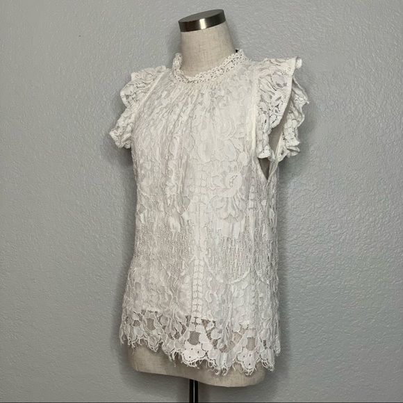Vici Women’s White Short Sleeve Lace Top Large - Picture 4 of 8
